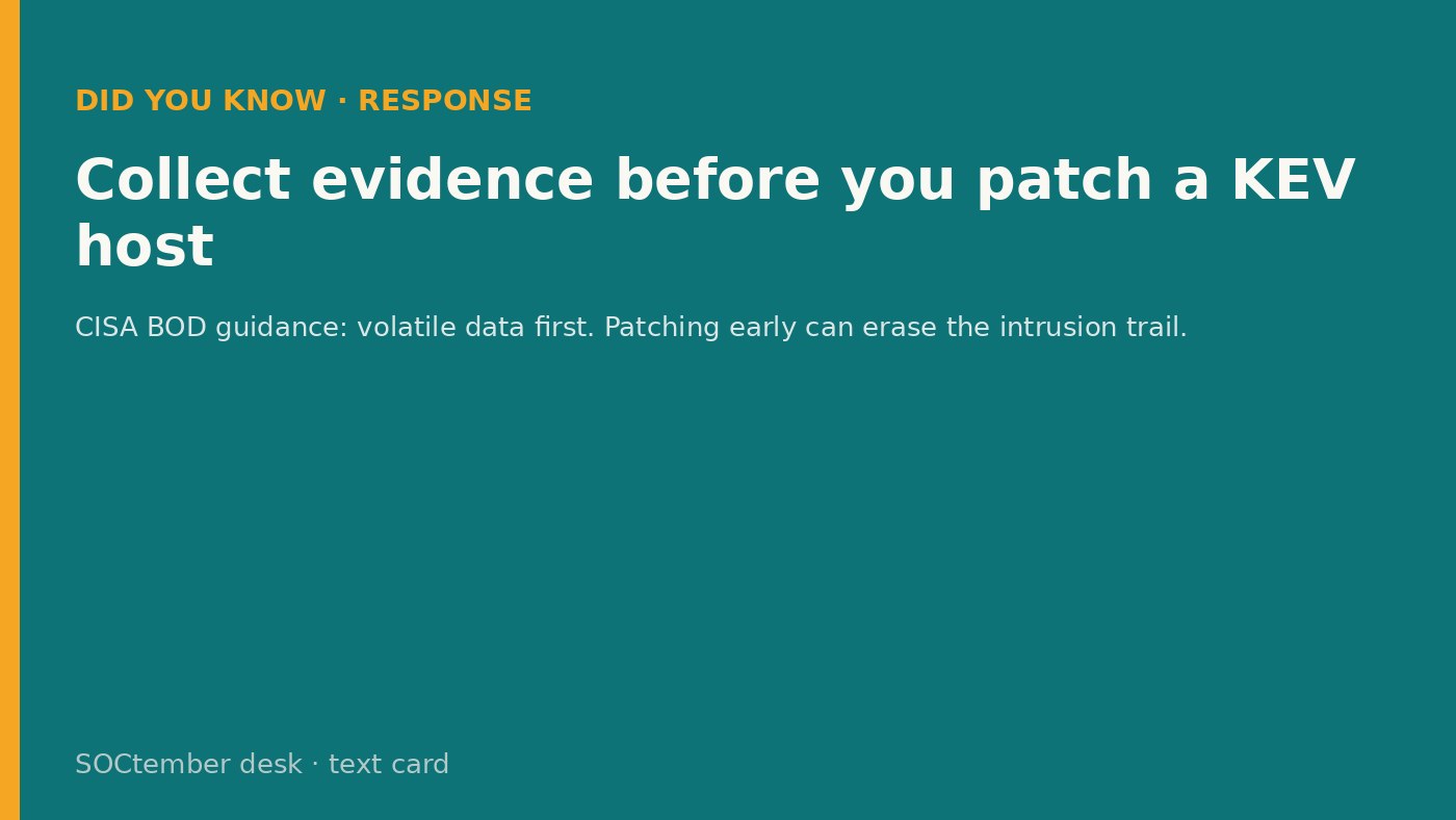 Did You Know text card: collect evidence before patching a KEV host.