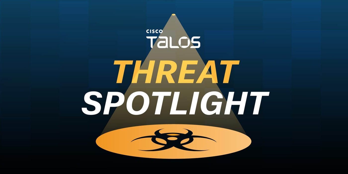Cisco Talos Threat Spotlight branded graphic for the UAT-11985 AI-assisted phishing report.