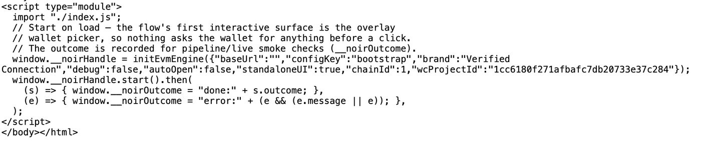 Screenshot of Noir pool bootstrap script that loads index.js and builds per-deployment configuration.