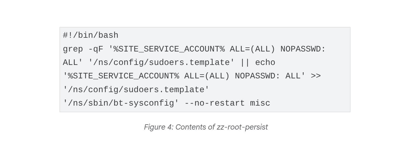 Bash script that appends a passwordless sudo line to /ns/config/sudoers.template and runs bt-sysconfig --no-restart misc.
