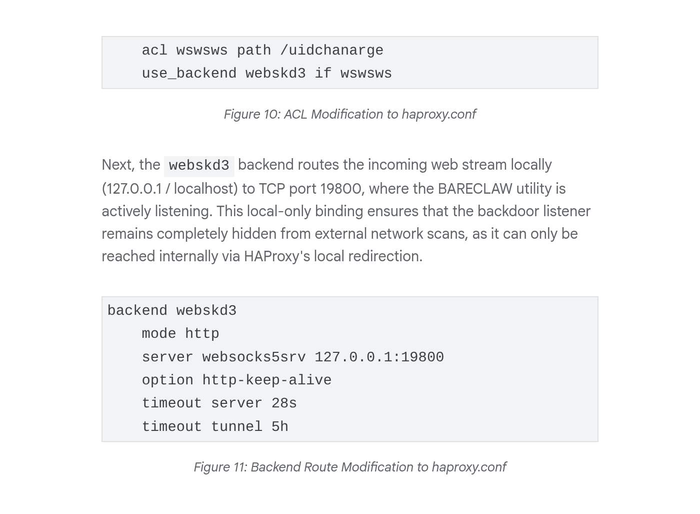 HAProxy lines acl wswsws path /uidchanarge and backend webskd3 forwarding to 127.0.0.1:19800.